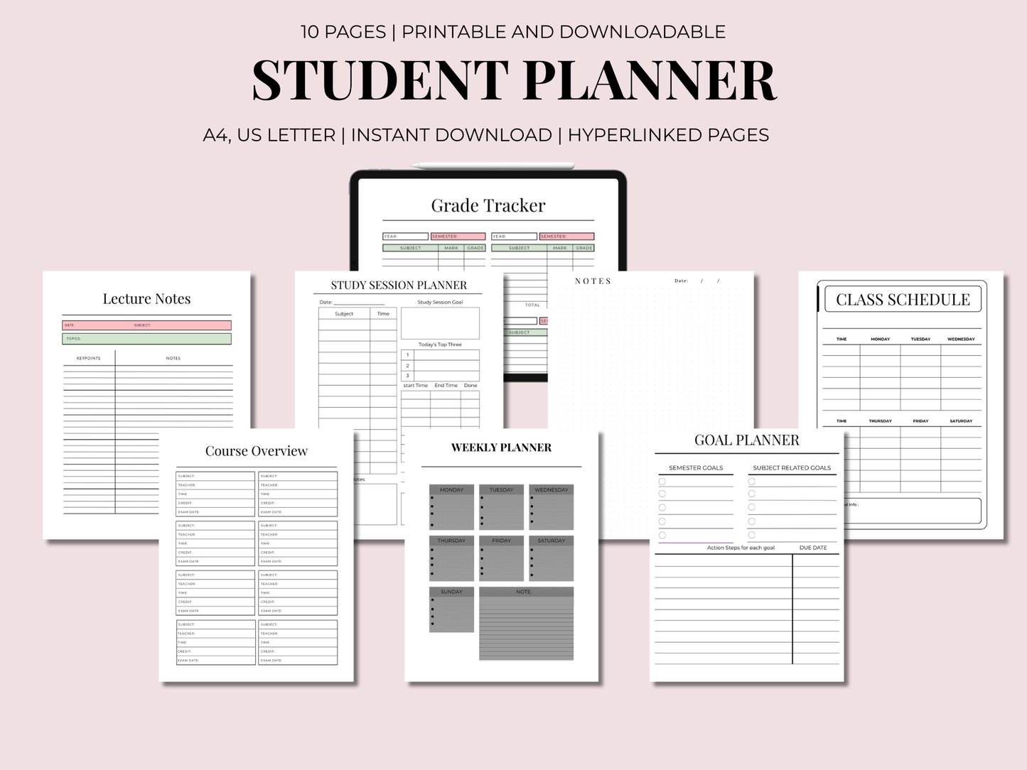 Aesthetic Student Digital Planner for GoodNotes | Hyperlinked Exam & Study Planner | iPad Study Organizer